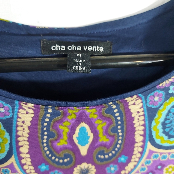 Cha-Cha Vente Paisley Blue 1/2 Sleeve Tunic Bathing Suit Cover, Small - Picture 5 of 9